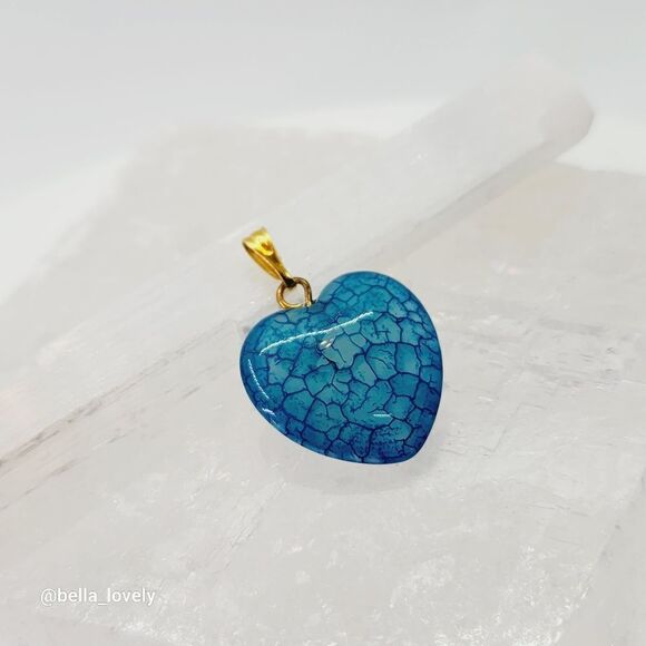 Blue Dragon Veins Agate Heart Handmade Pendant Gold Toned Bail 1.11" - Picture 3 of 3